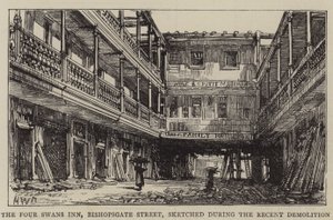 A Four Swans Inn, Bishopsgate Street, a közelmúltbeli bontás során felvázolva alkotó: Henry William Brewer